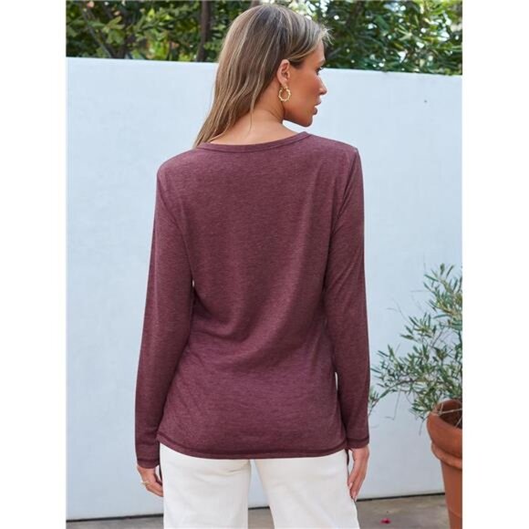 Womens Long Sleeve Round Neck Shirts - Basic Tee for Fall Tops and Outfits - Picture 5 of 7